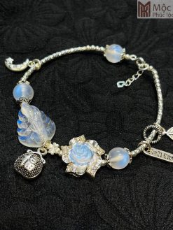 Lắc Bạc Đá Mặt Trăng (Moon) Mix Hồ ly Hoa Mẫu Đơn