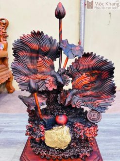 Tượng Cá Xiêm Tài Lộc Gỗ Trắc