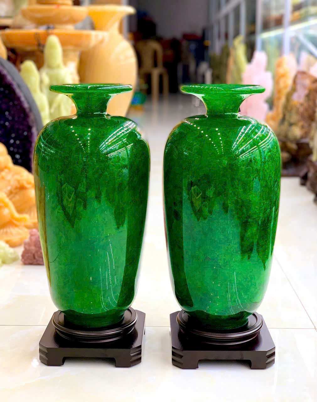 Cặp Chum Phú Quý Đá Khổng Tước (Malachite) Cao 46 Đường Kính 20 (cm) Cân Nặng 26,6 (kg) (2) Cap Chum Phu Quy Da Khong Tuoc Malachite Cao 46 Duong Kinh 20 cm Can Nang 266 kg 2
