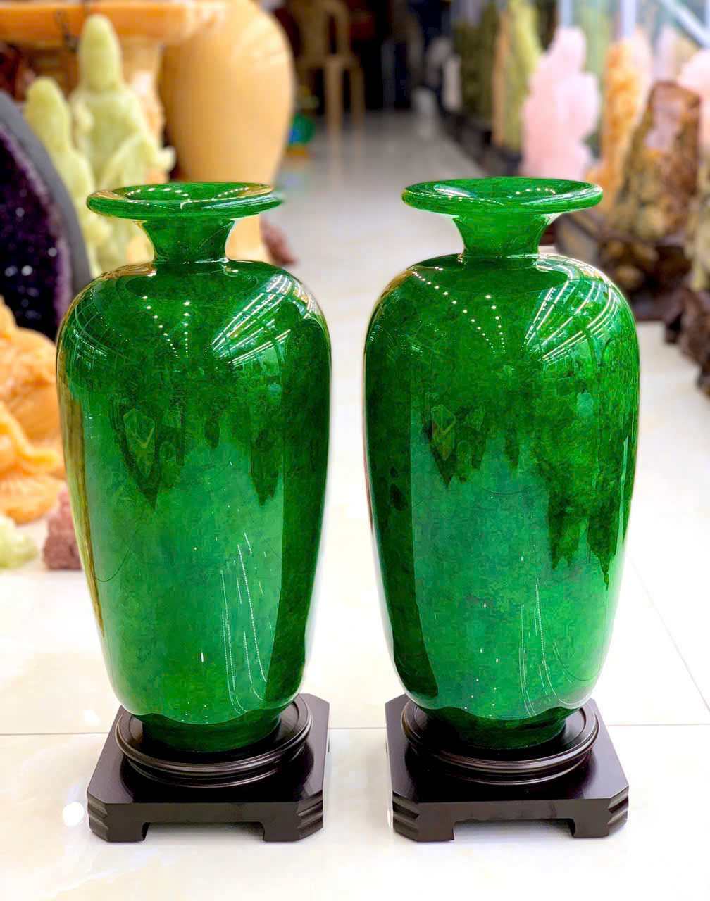 Cặp Chum Phú Quý Đá Khổng Tước (Malachite) Cao 46 Đường Kính 20 (cm) Cân Nặng 26,6 (kg) (3) Cap Chum Phu Quy Da Khong Tuoc Malachite Cao 46 Duong Kinh 20 cm Can Nang 266 kg 3