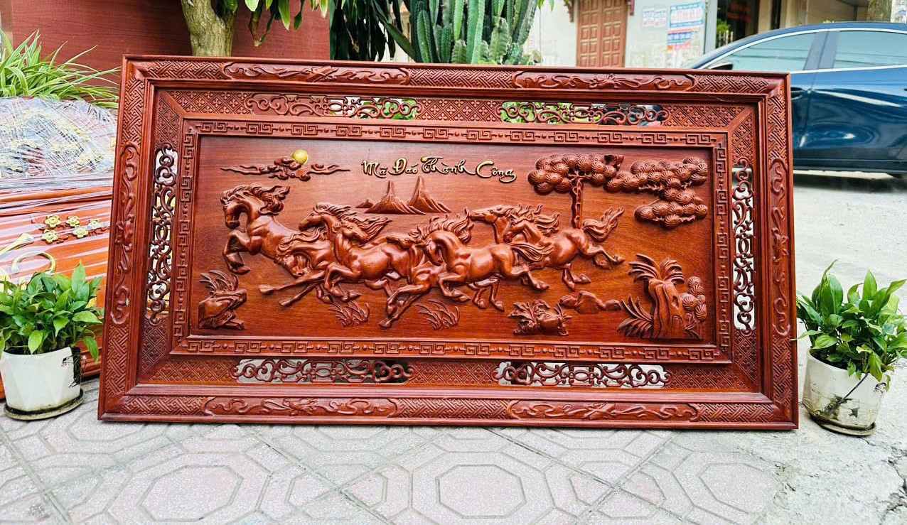 Tranh Mã Đáo Thành Công Gỗ Hương Cao 127 Ngang 67 Sâu 4 (cm) (4)