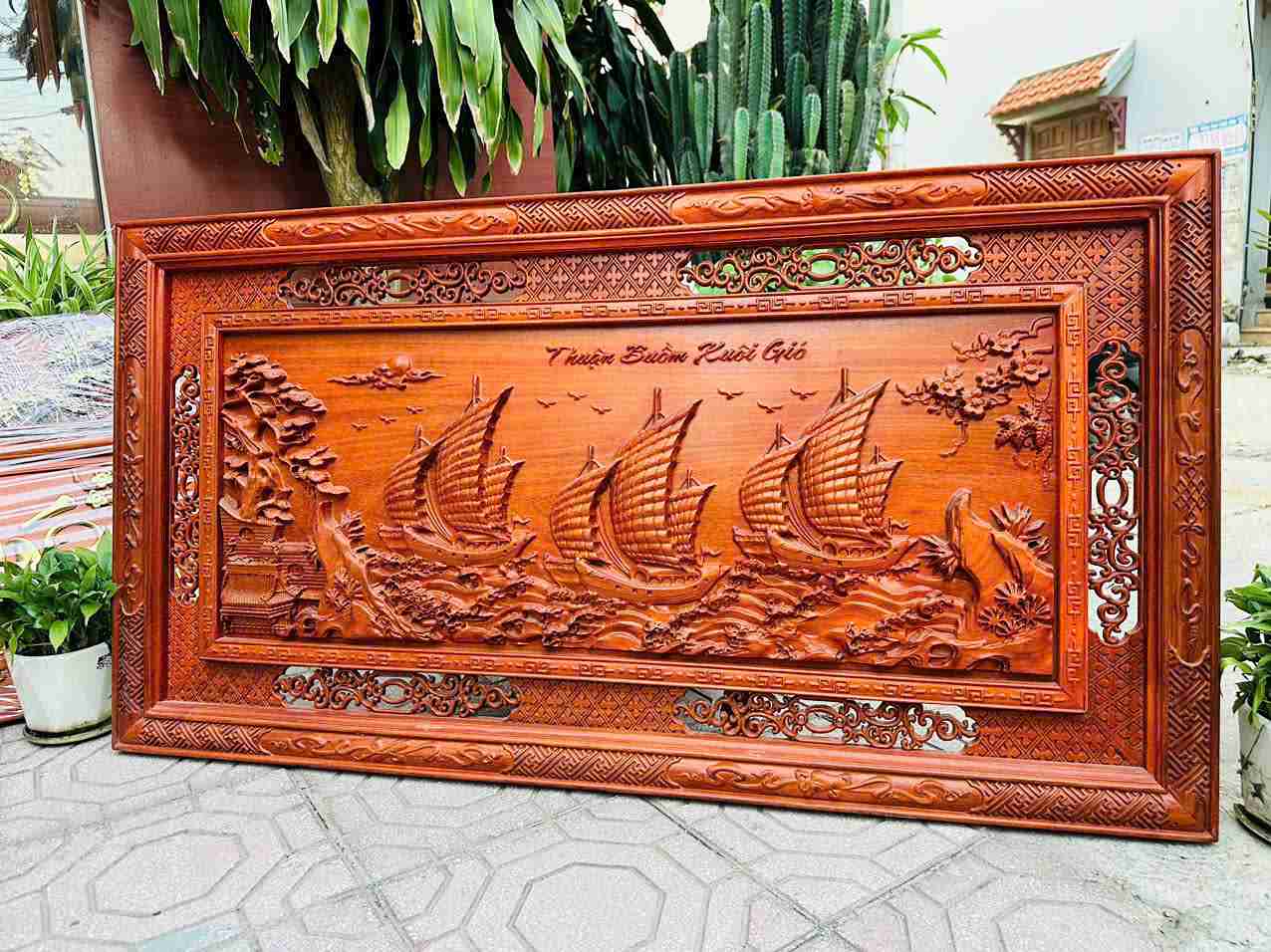 Tranh Thuận Buồm Xui Gió Gỗ Hương Cao 127 Ngang 67 Sâu 4 (cm) (1)