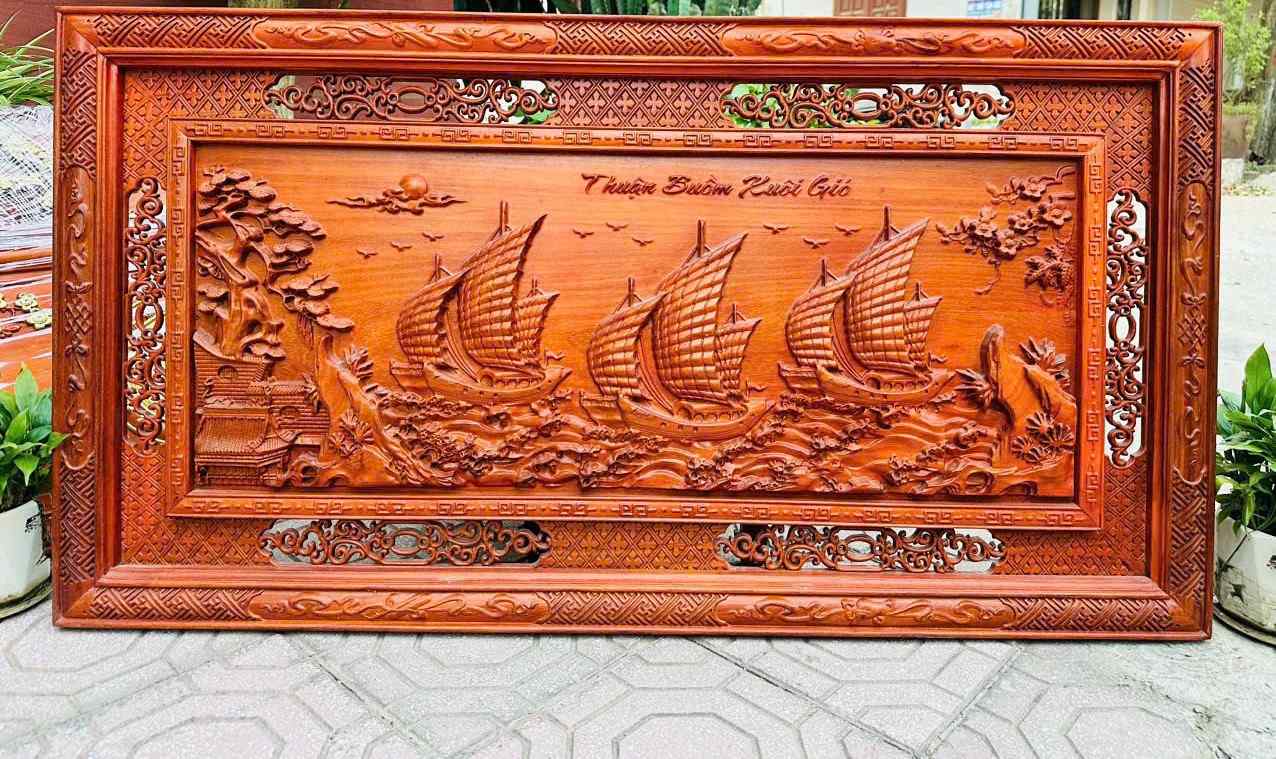 Tranh Thuận Buồm Xui Gió Gỗ Hương Cao 127 Ngang 67 Sâu 4 (cm) (2)