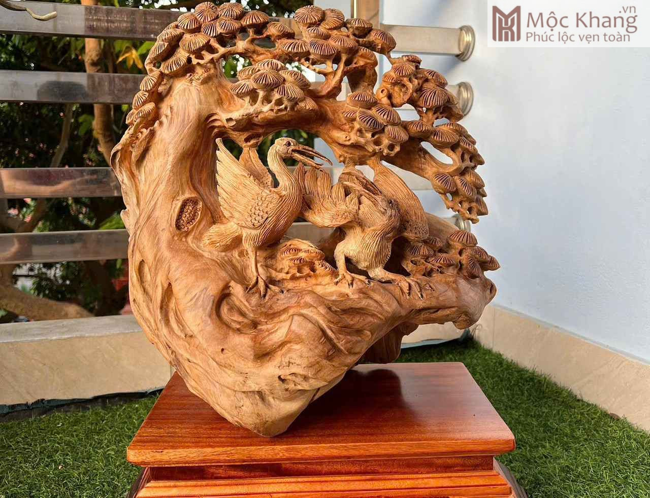 Tượng Tùng Hạc Gỗ Ngọc Am Cao 40 Ngang 37 Sâu 25 (cm) (1) Tượng Tùng Hạc Gỗ Ngọc Am