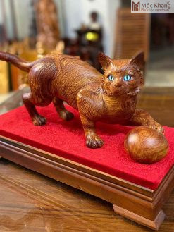 Tượng Mèo Phong Thủy Gỗ Cẩm