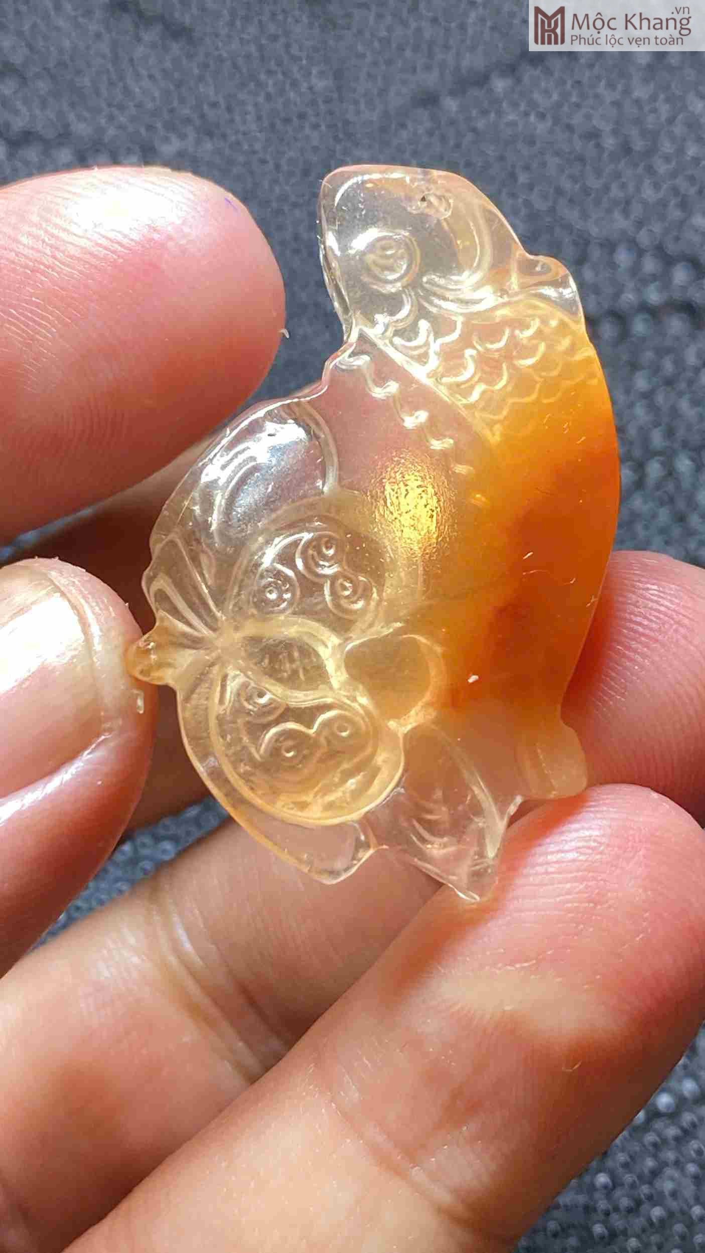 Mặt Dây Liên Ngư Thạch Anh Tóc Lông Thỏ Đỏ Cao 36.5 Ngang 24.5 Sâu 8.8(mm) (1)_1 Mặt Dây Liên Ngư Thạch Anh Tóc Lông Thỏ Đỏ