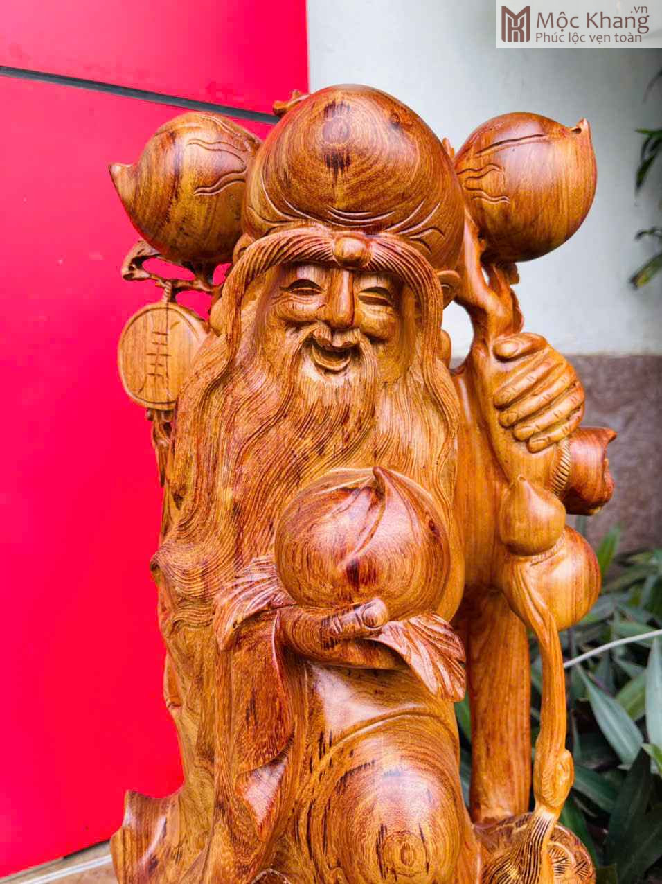 Ông Thọ Gỗ Hương Cao 52 Ngang 25 Sâu 22 (cm) (2) Tượng Ông Thọ Gỗ Hương