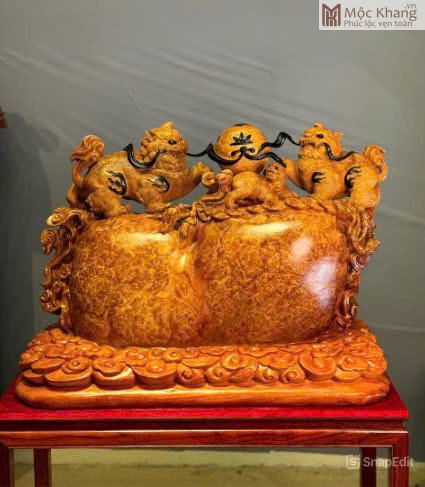 tuong-nghe-go-nu-huong-cao-66-ngang-86-sau-36cm Tượng Nghê Gỗ Nu Hương