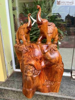 Tượng Voi Mẫu Tử Gỗ Nu Hương