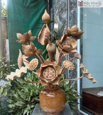 Bình Hoa Sen Gỗ Ngọc Am Cao 82 Ngang 66 Sâu 55 (cm) (1) Bình Hoa Sen Gỗ Ngọc Am