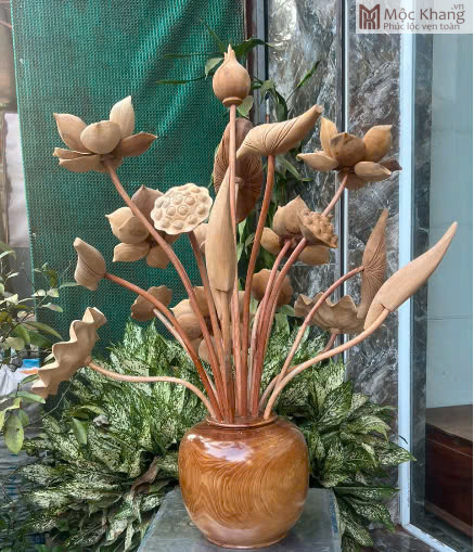 Bình Hoa Sen Gỗ Ngọc Am Cao 82 Ngang 66 Sâu 55 (cm) (2) Binh Hoa Sen Go Ngoc Am Cao 82 Ngang 66 Sau 55 cm 2