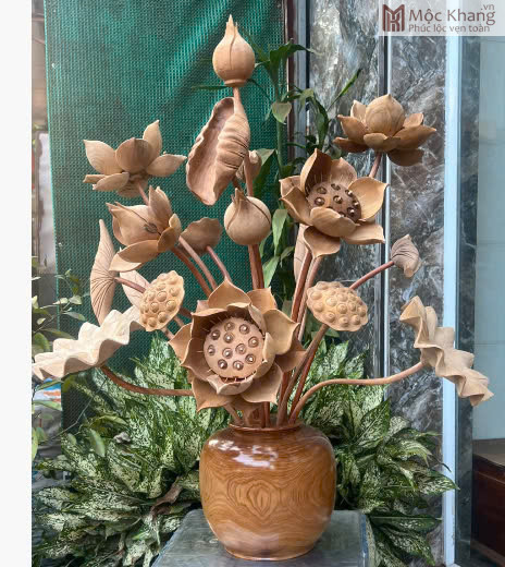 Bình Hoa Sen Gỗ Ngọc Am Cao 82 Ngang 66 Sâu 55 (cm) (3) Binh Hoa Sen Go Ngoc Am Cao 82 Ngang 66 Sau 55 cm 3