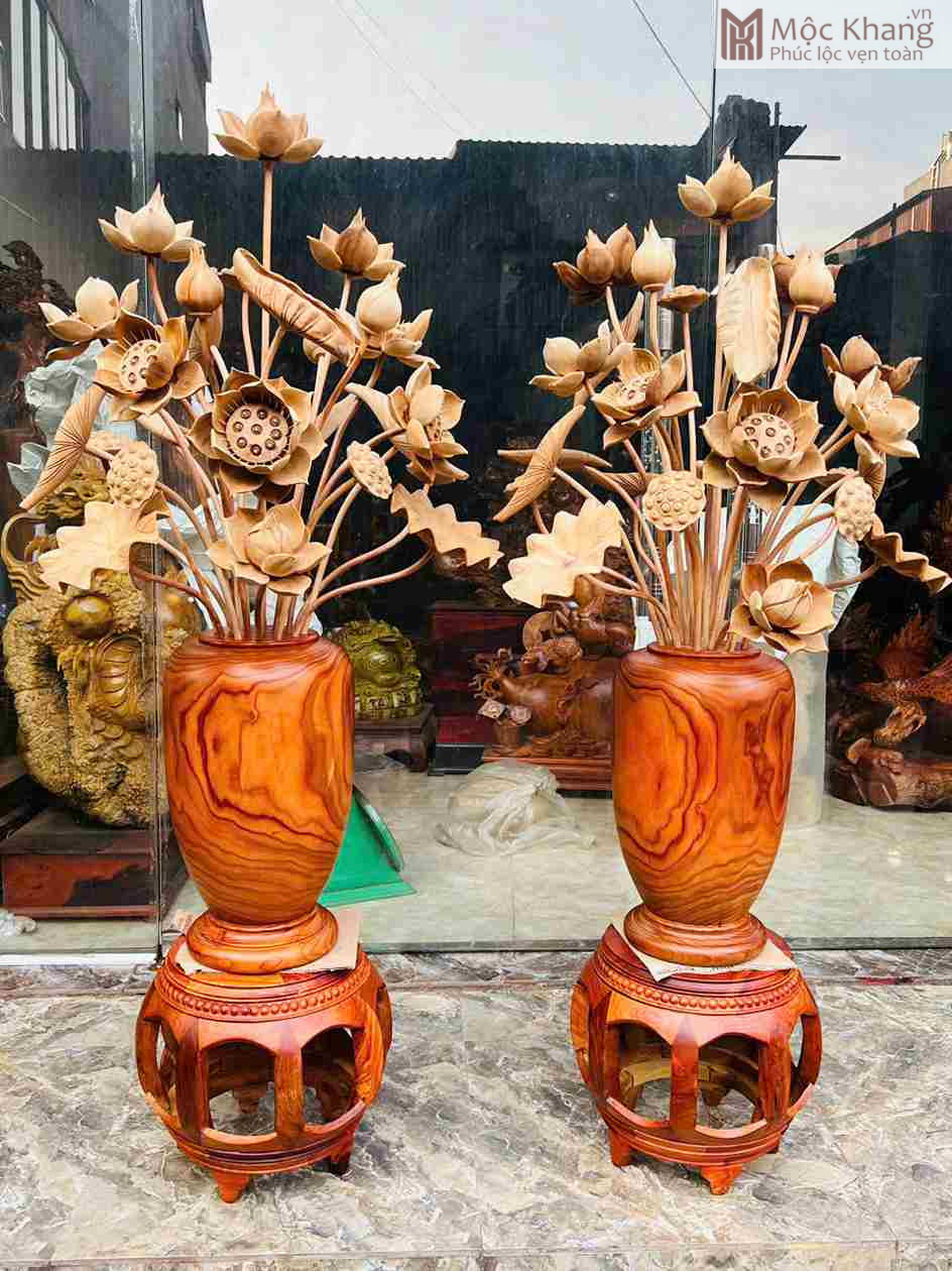 Cặp Bình Hoa Sen Gỗ Ngọc Am Cao 161 Ngang 72 Sâu 72 (cm) (2)_2 Cặp Bình Hoa Sen Gỗ Ngọc Am