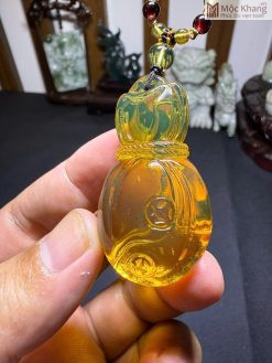 Mặt Dây Túi Tiền Hổ Phách Xanh