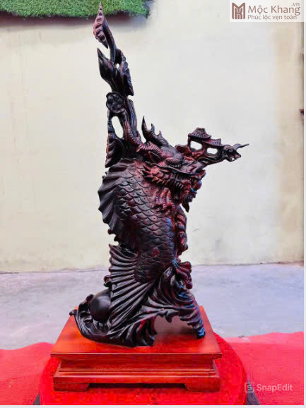 Tượng Cá Chép Hóa Rồng Gỗ Trắc Cao 65 Ngang 36 Sâu 18 (cm) (1) Tuong Ca Chep Hoa Rong Go Trac Cao 65 Ngang 36 Sau 18 cm 1