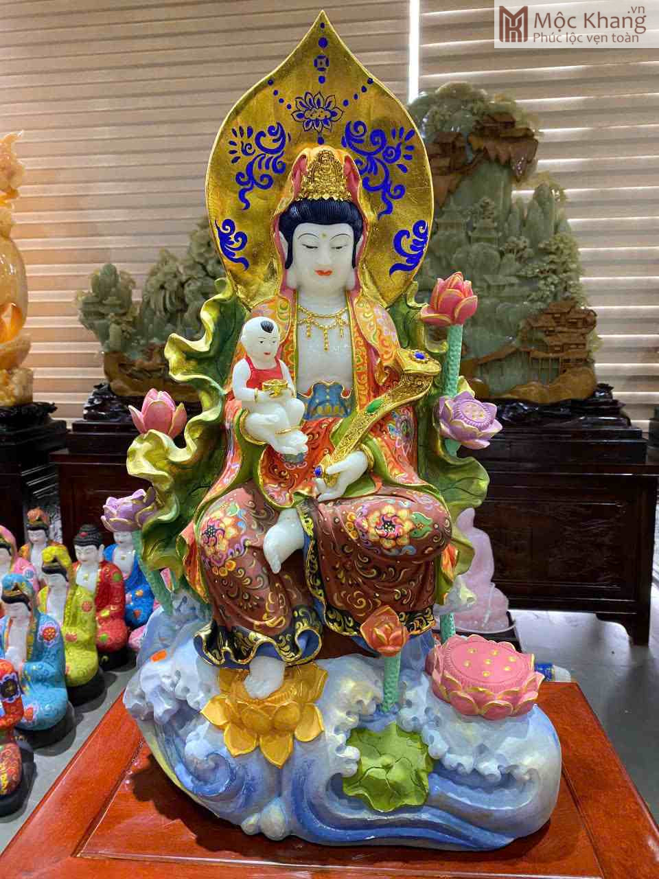 Tượng Quan Âm Bồ Tát Đá Bạch Ngọc Cao 62 Ngang 38 sâu 20 (cm) (1)_1 Tượng Quan Âm Bồ Tát Đá Bạch Ngọc