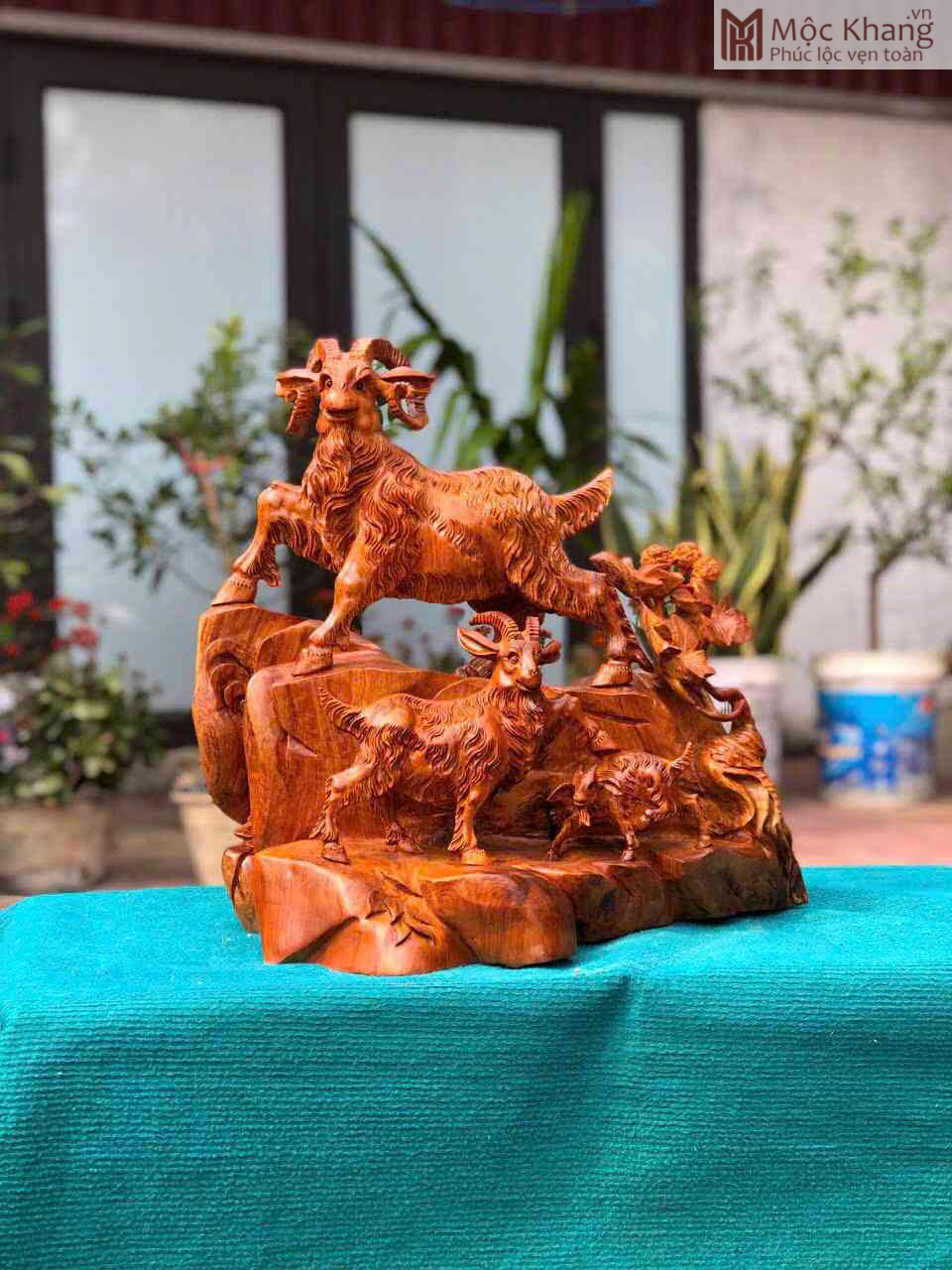 Tượng Dê Gỗ Hương Cao 48 Ngang 48 Sâu 31 (cm) (2)_2 Tượng Dê Gỗ Hương