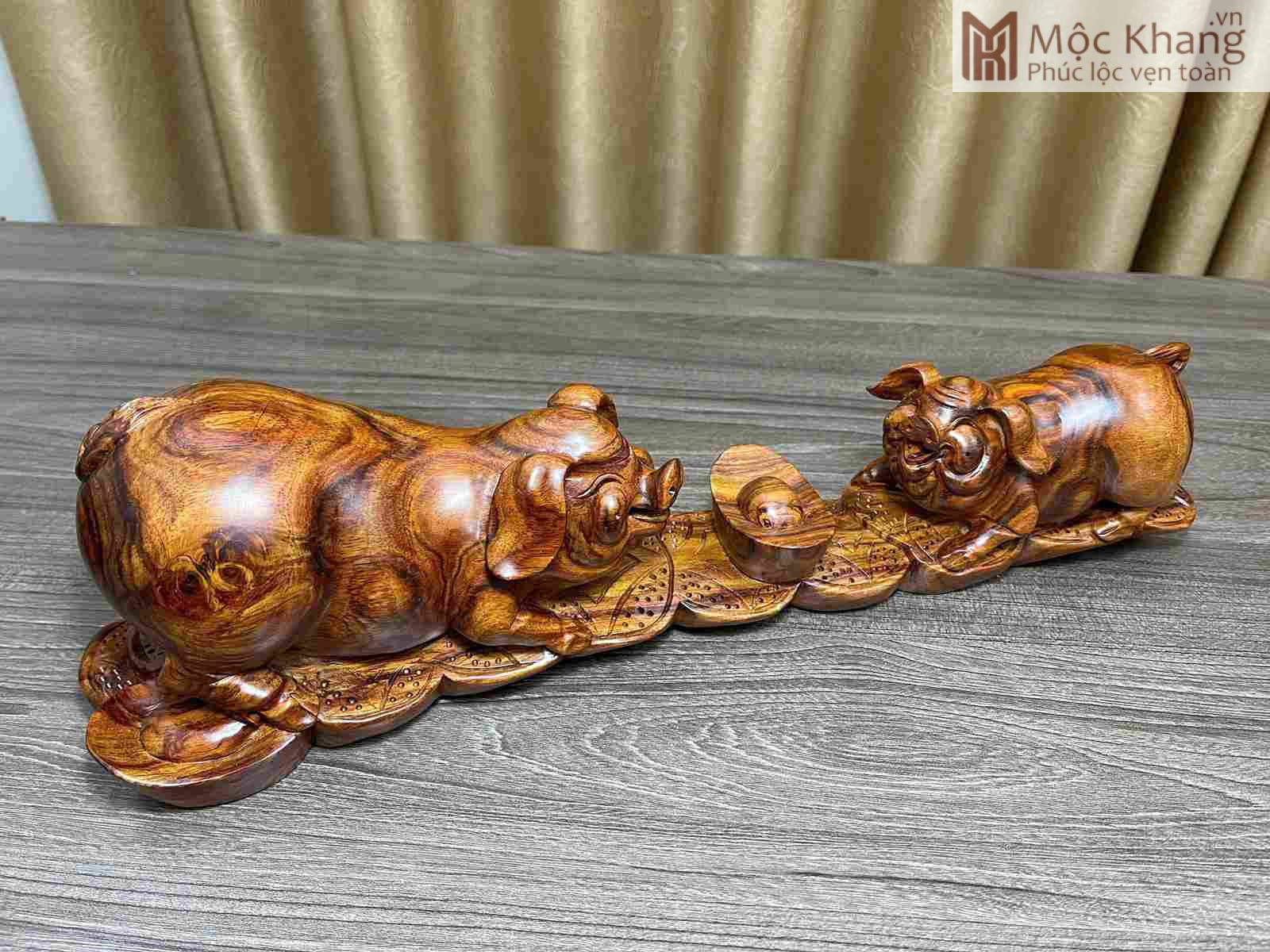 Tượng Heo Mẫu Tử Gỗ Sưa Cao 13 Ngang 46 Sâu 13 (cm) (2)_2 Tượng Heo Mẫu Tử Gỗ Sưa