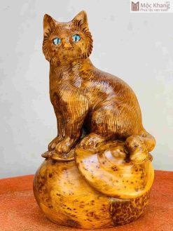 Tượng Mèo Tài Lộc Gỗ Nu Ngọc Am