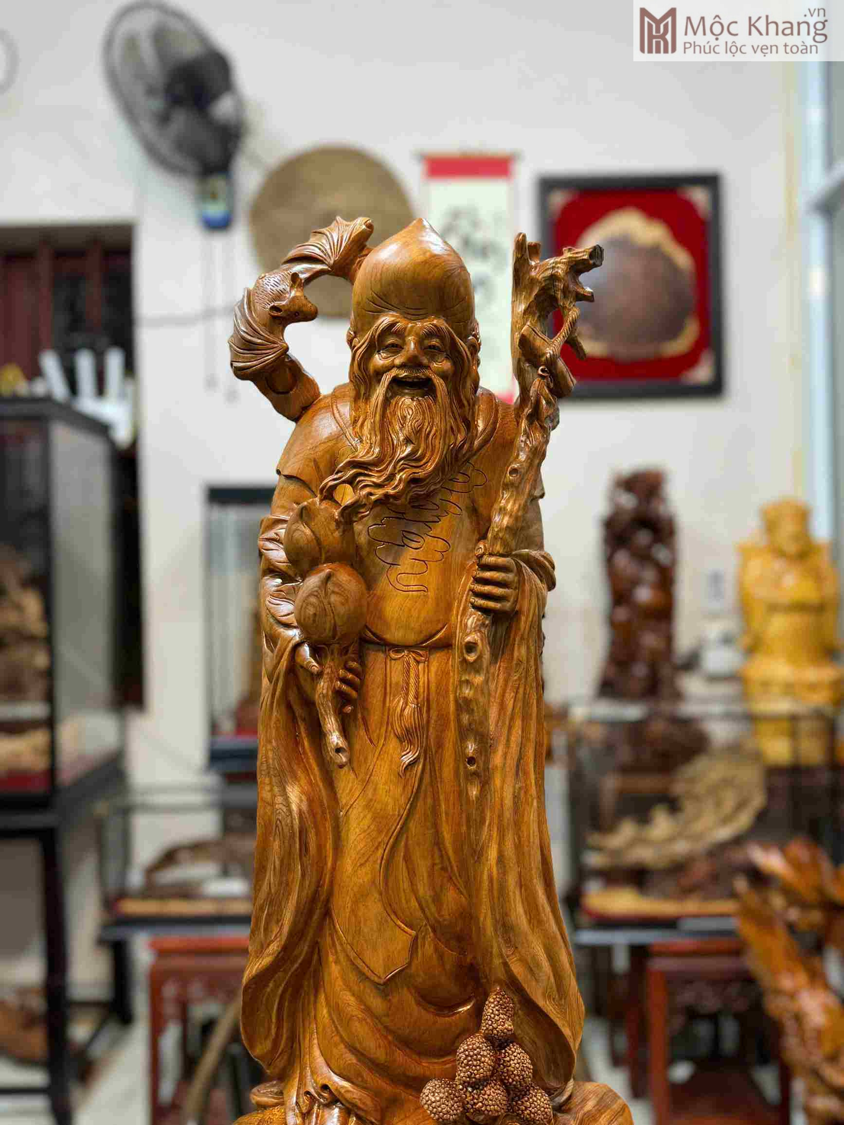 Tượng Ông Thọ Gỗ Ngọc Am Cao 70 Ngang 20 Sâu 18 (cm) (2)_2 Tượng Ông Thọ Gỗ Ngọc Am