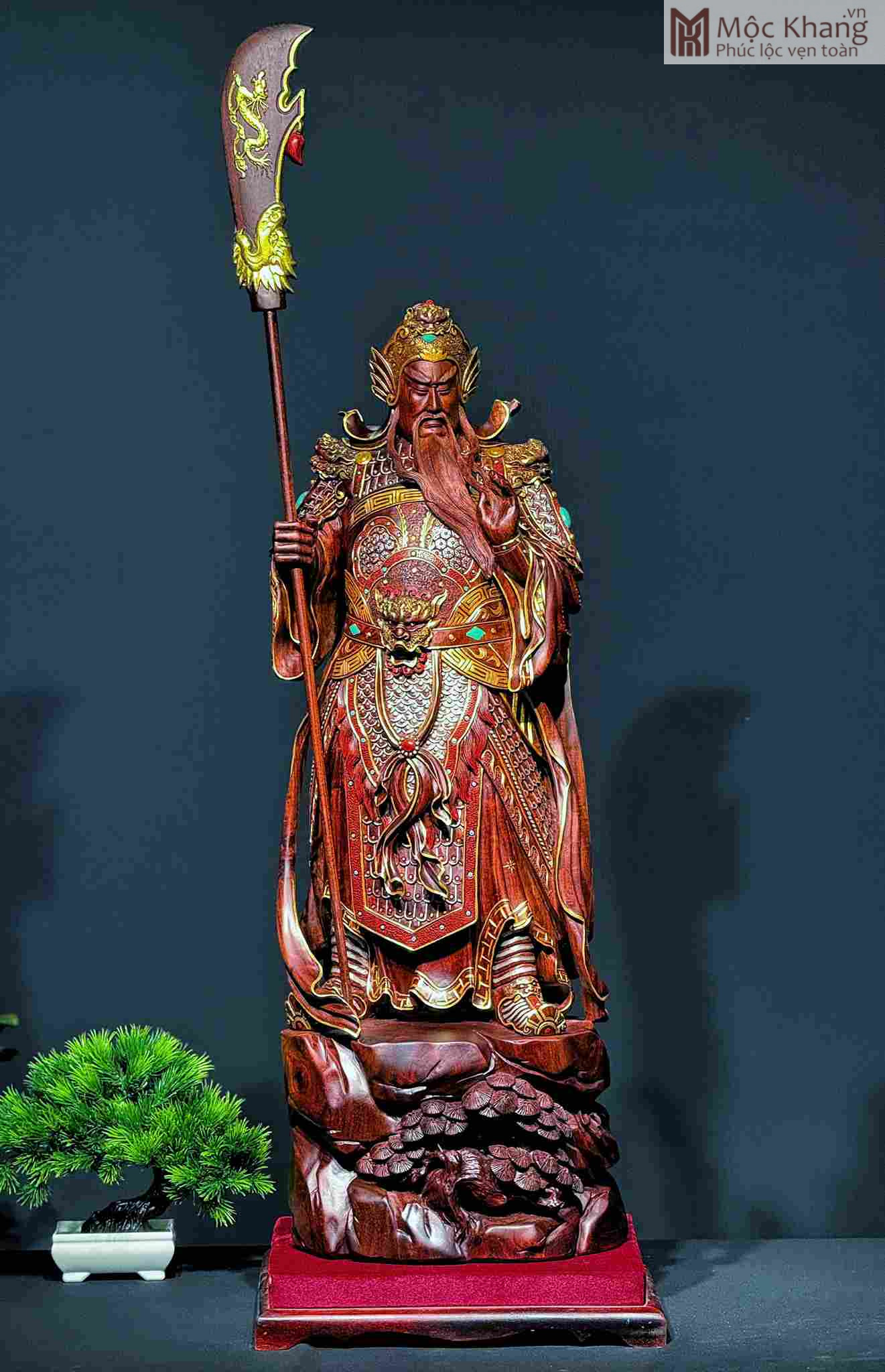 Tượng Quan Công Gỗ Tử Đàn Cao 78 Ngang 28 Sâu 27 (cm) (1)_1 Tượng Quan Công Gỗ Tử Đàn