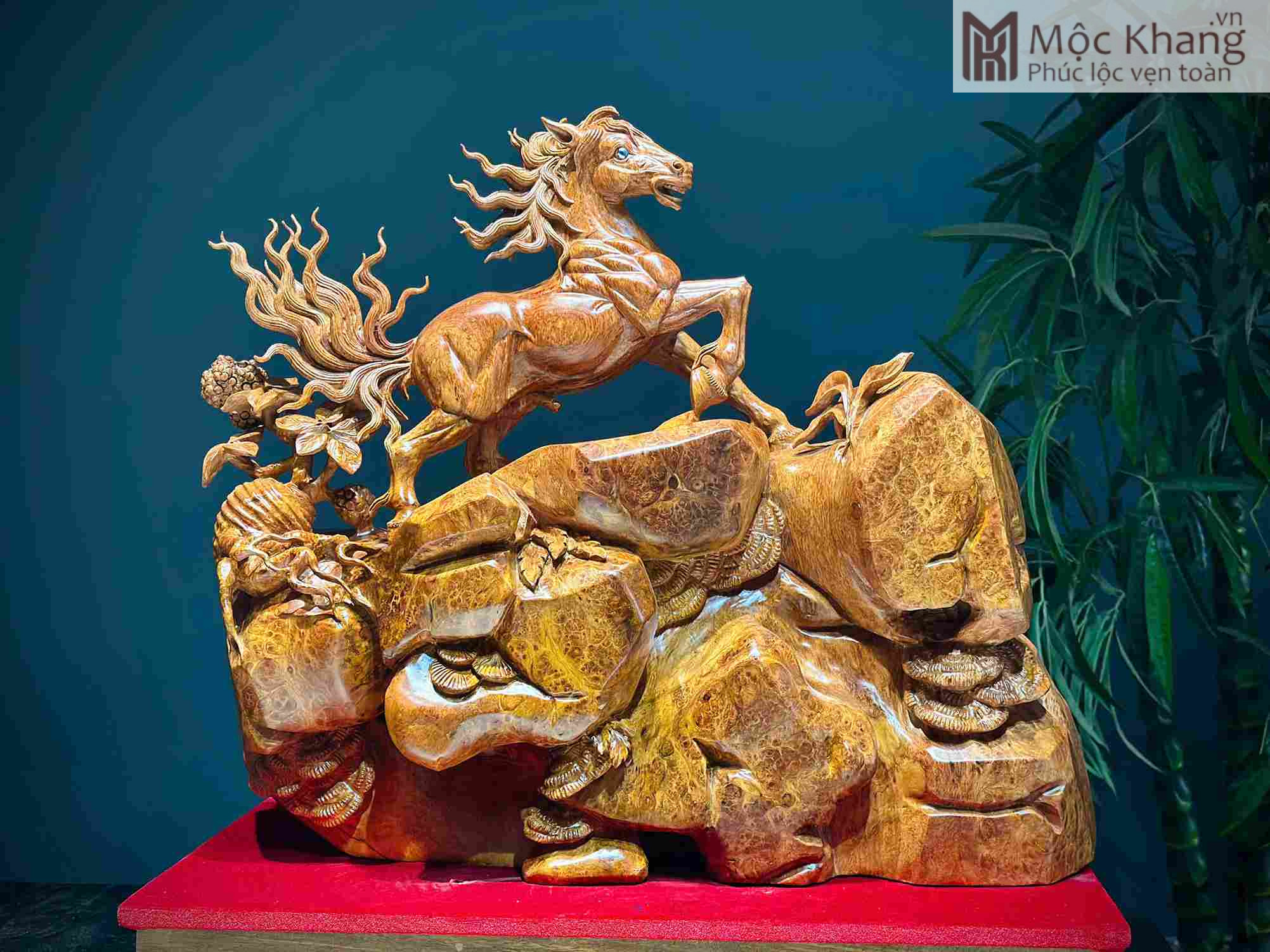 Tượng Ngựa Gỗ Nu Hương Cao 55 Ngang 64 Sâu 18 (cm) (1)_1 Tượng Ngựa Gỗ Nu Hương