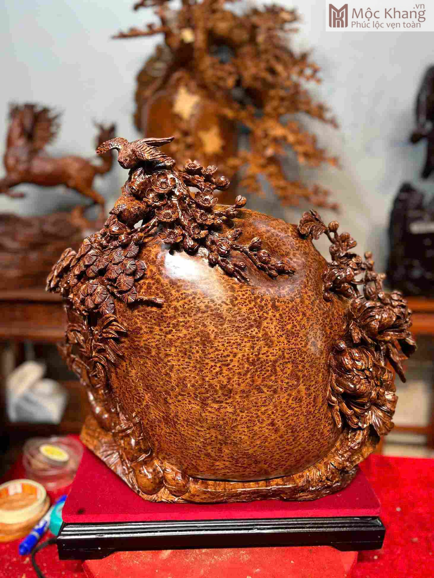 Tượng Phu Thê Viên Mãn Gỗ Nu Ngọc Am Cao 52 Ngang 58 Sâu 19 (cm) (4)_4 Tượng Phu Thê Viên Mãn Gỗ Nu Ngọc Am