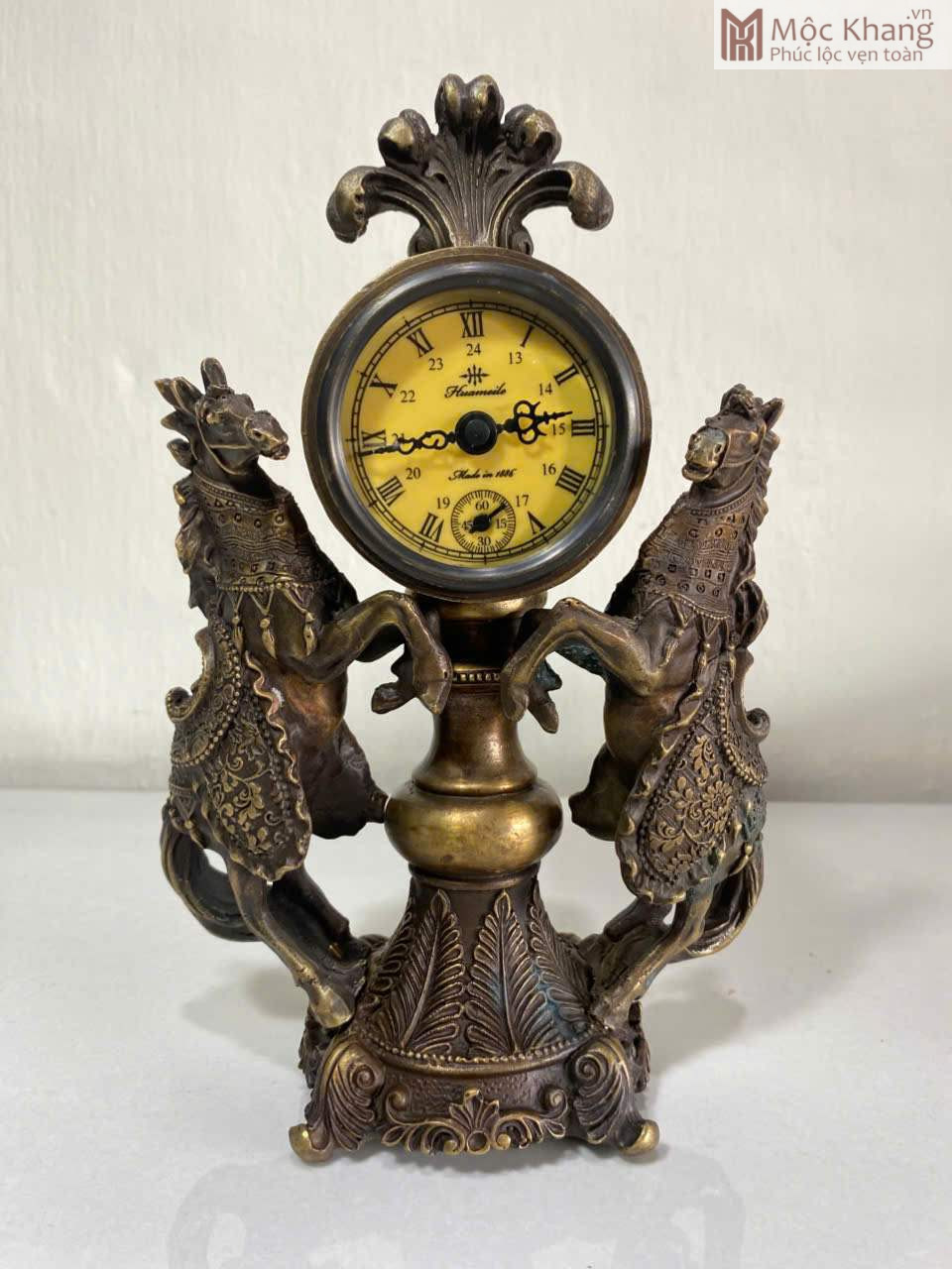 Đồng Hồ Song Mã Cơ Lên Cót 1886 Cao 23 Ngang 13,5 (cm) Đồng Hồ Song Mã Cơ Lên Cót 1886