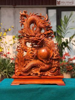 Tượng Nhất Long Vờn Ngọc Gỗ Hương