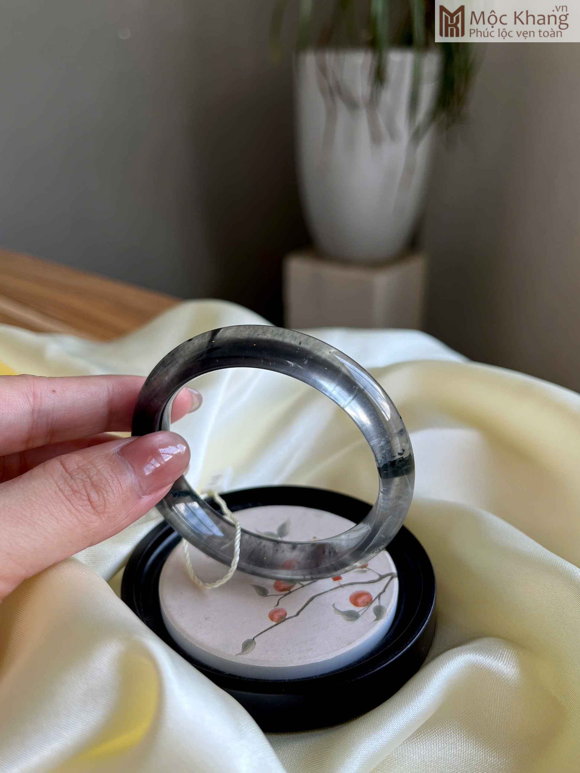 Vòng Bản Ngọc Bọt Nước (Albite) đen Ni 51.6 Bản 11.3 (mm) Vòng Bản Ngọc Bọt Nước (Albite) đen