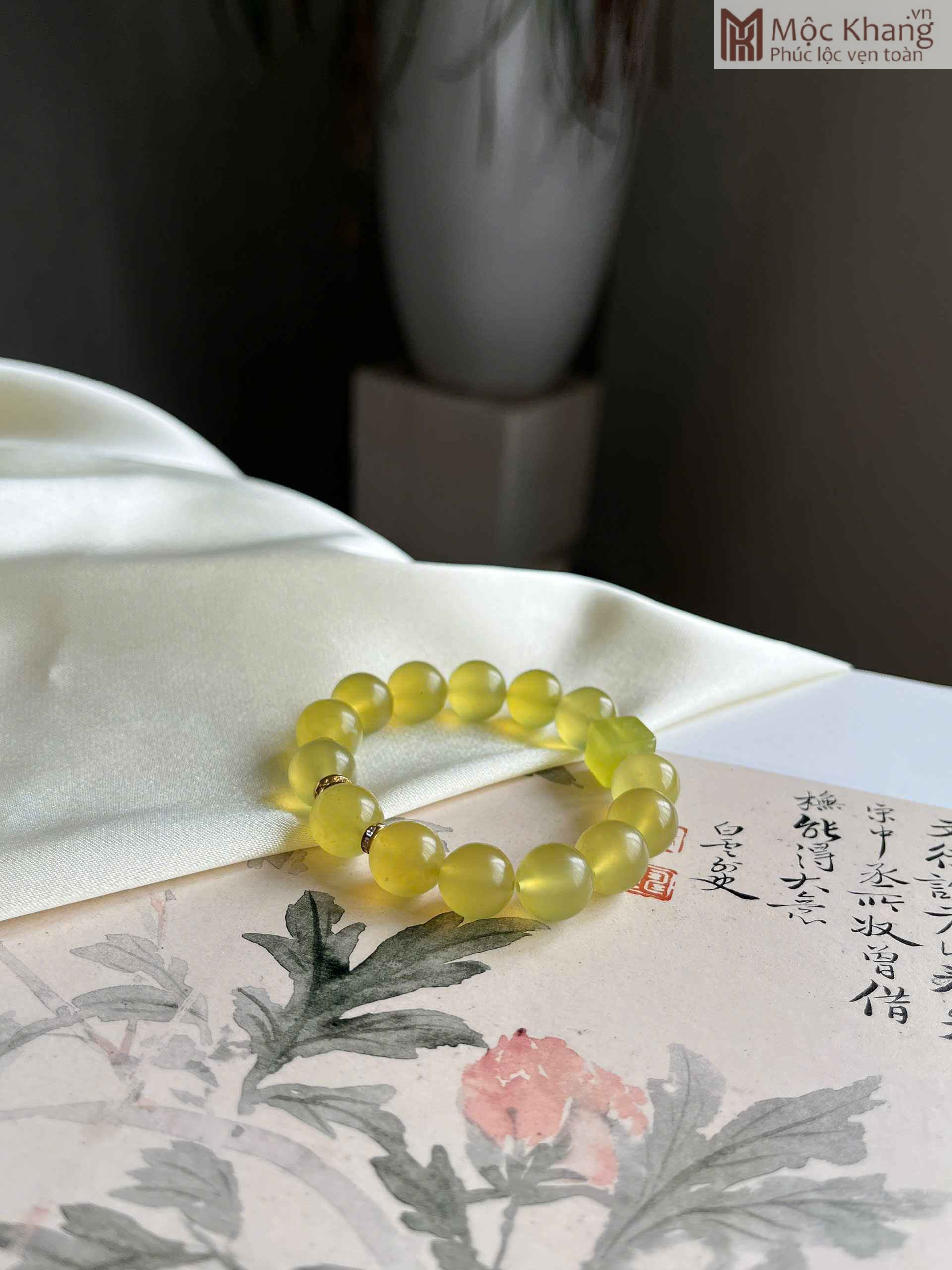 Vòng Tay Ngọc Tụ Nham Xanh Cốm Size Hạt 12 (mm) Vòng Tay Ngọc Tụ Nham Xanh Cốm