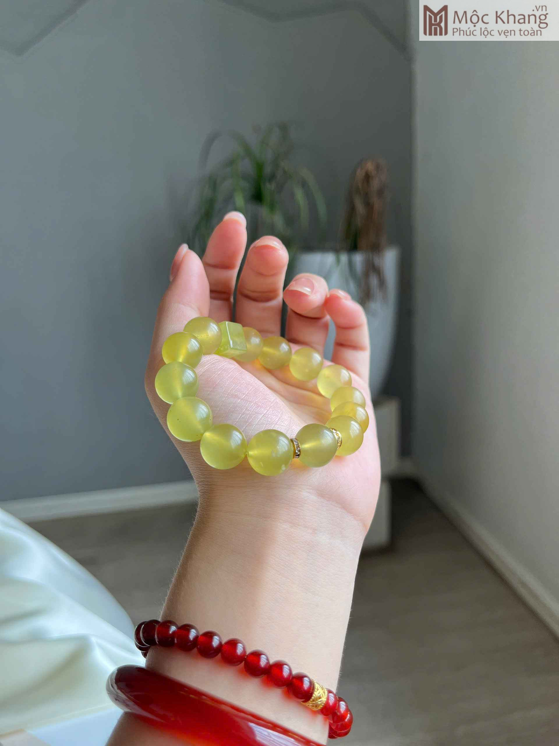 Vòng Tay Ngọc Tụ Nham Xanh Cốm Size Hạt 12 (mm) Vòng Tay Ngọc Tụ Nham Xanh Cốm