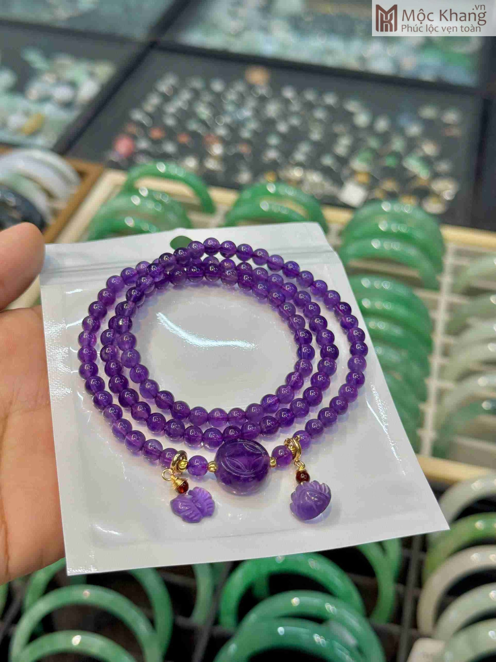 Chuỗi Đá Thạch Anh Tím Mix Đồng Xu & Hoa Sen (1)_1 Chuỗi Đá Thạch Anh Tím Mix Đồng Xu & Hoa Sen