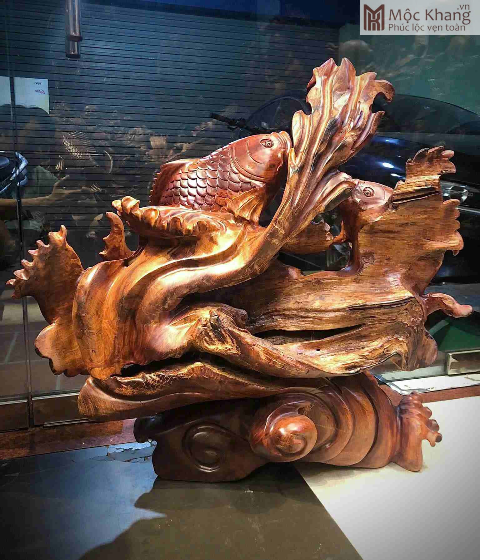 Tượng Cá (Song Ngư) Quần Chum Tiền Gỗ Hương (4)_4 Tượng Cá (Song Ngư) Quần Chum Tiền Gỗ Hương