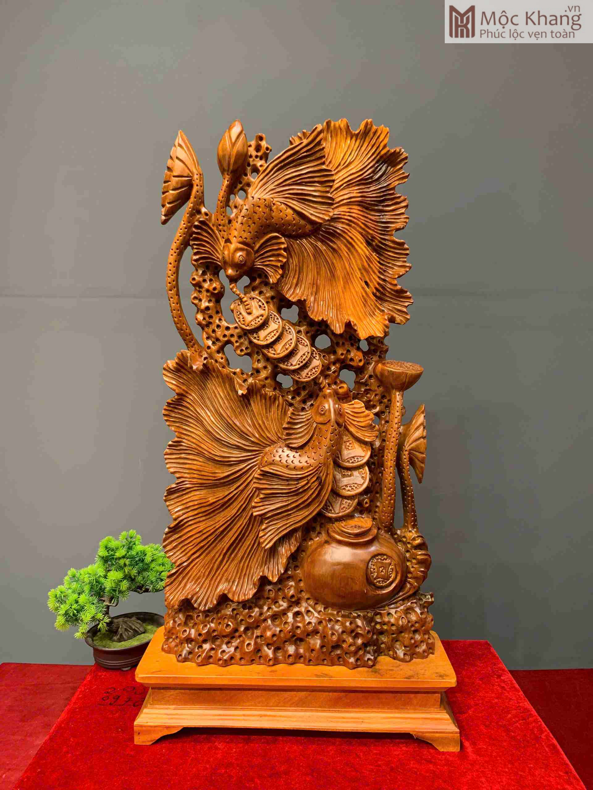 Tượng Cá Xiêm Gỗ Ngọc Am Cao 90 Ngang 46 Sâu 16 (cm) (1) Tượng Cá Xiêm Gỗ Ngọc Am