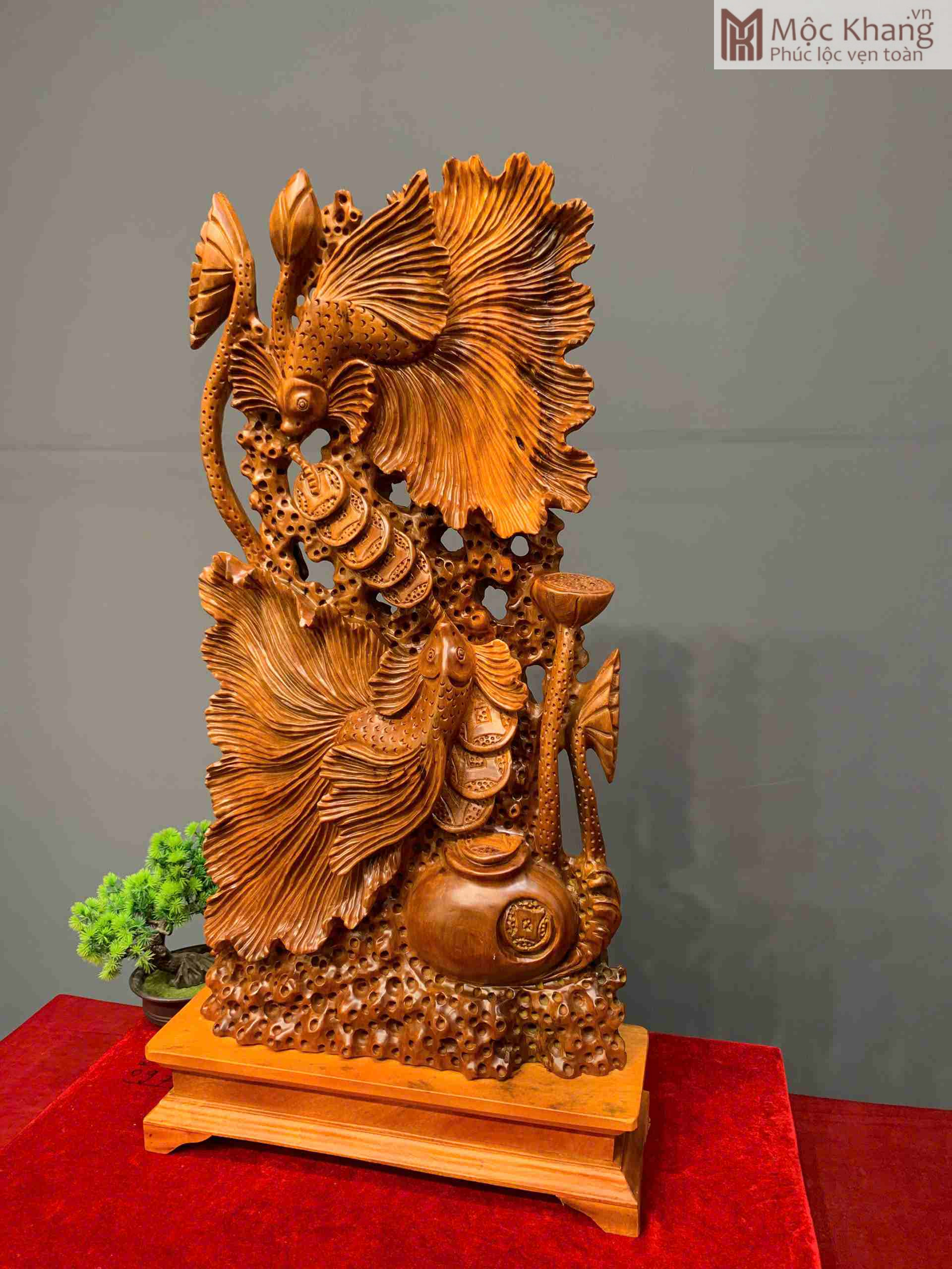 Tượng Cá Xiêm Gỗ Ngọc Am Cao 90 Ngang 46 Sâu 16 (cm) (2) Tượng Cá Xiêm Gỗ Ngọc Am