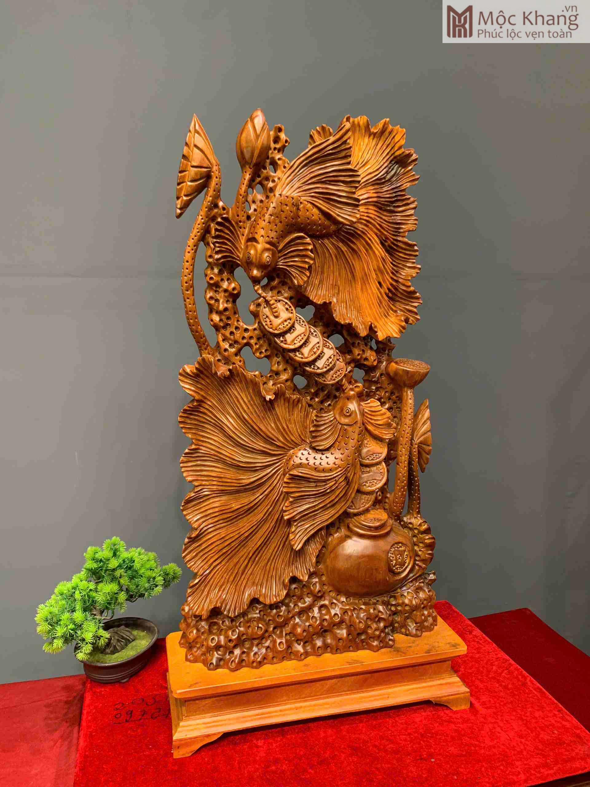 Tượng Cá Xiêm Gỗ Ngọc Am Cao 90 Ngang 46 Sâu 16 (cm) (3) Tượng Cá Xiêm Gỗ Ngọc Am
