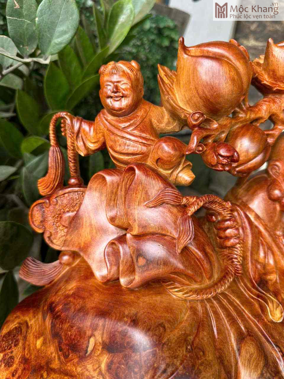 Tượng Phật Di Lặc Vác Đào Gỗ Nu Hương Tứ Diện (7)_7