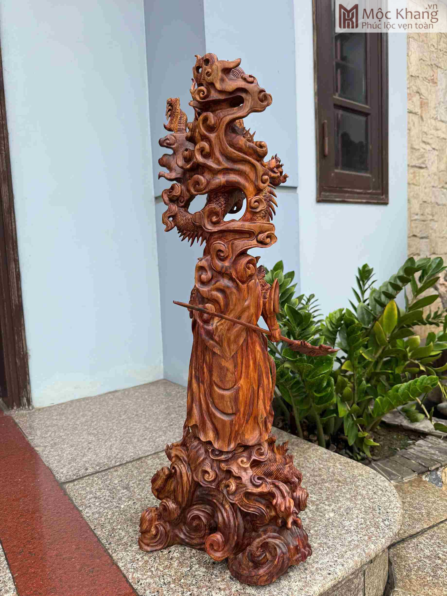 Tượng Quan Công Ngự Song Long Gỗ Sưa Cao 85 Ngang 30 Sâu 26 (cm) (5) Tượng Quan Công Ngự Song Long Gỗ Sưa
