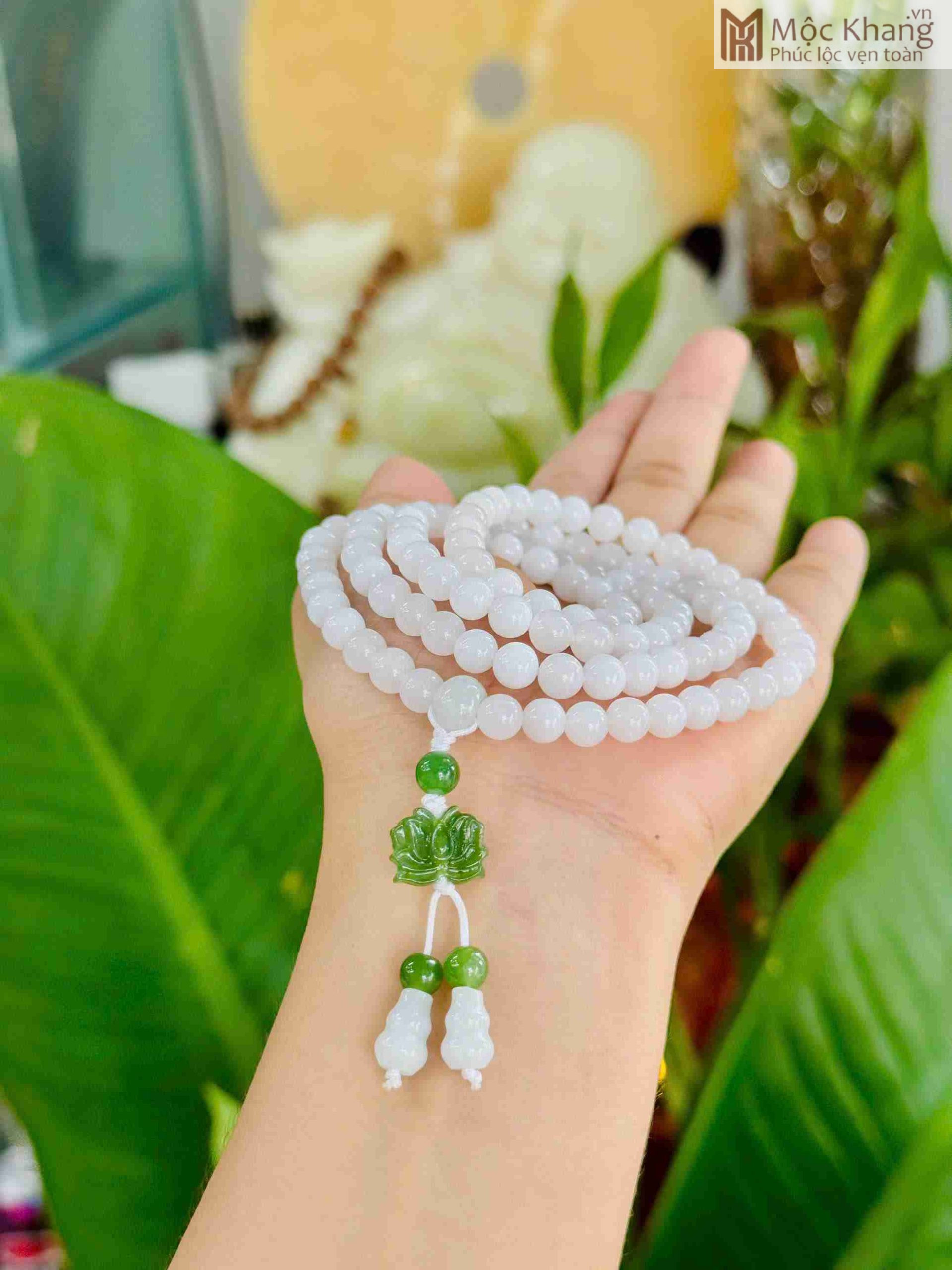 Chuỗi 108 Hạt Bạch Ngọc Mix Charm Hoa Sen Ngọc Bích (1)_1 Chuỗi 108 Hạt Bạch Ngọc Mix Charm Hoa Sen Ngọc Bích