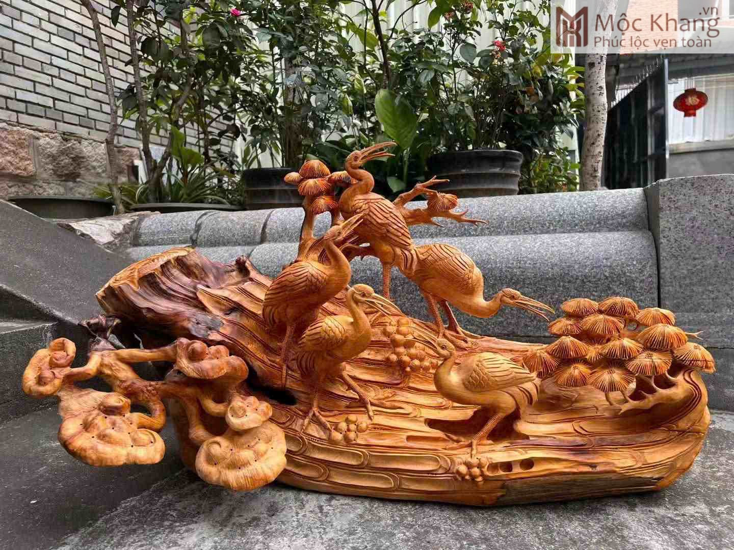 Tượng Ngũ Hạc Quần Tùng Gỗ Nhai Bách (1)_1 Tượng Ngũ Hạc Quần Tùng Gỗ Nhai Bách