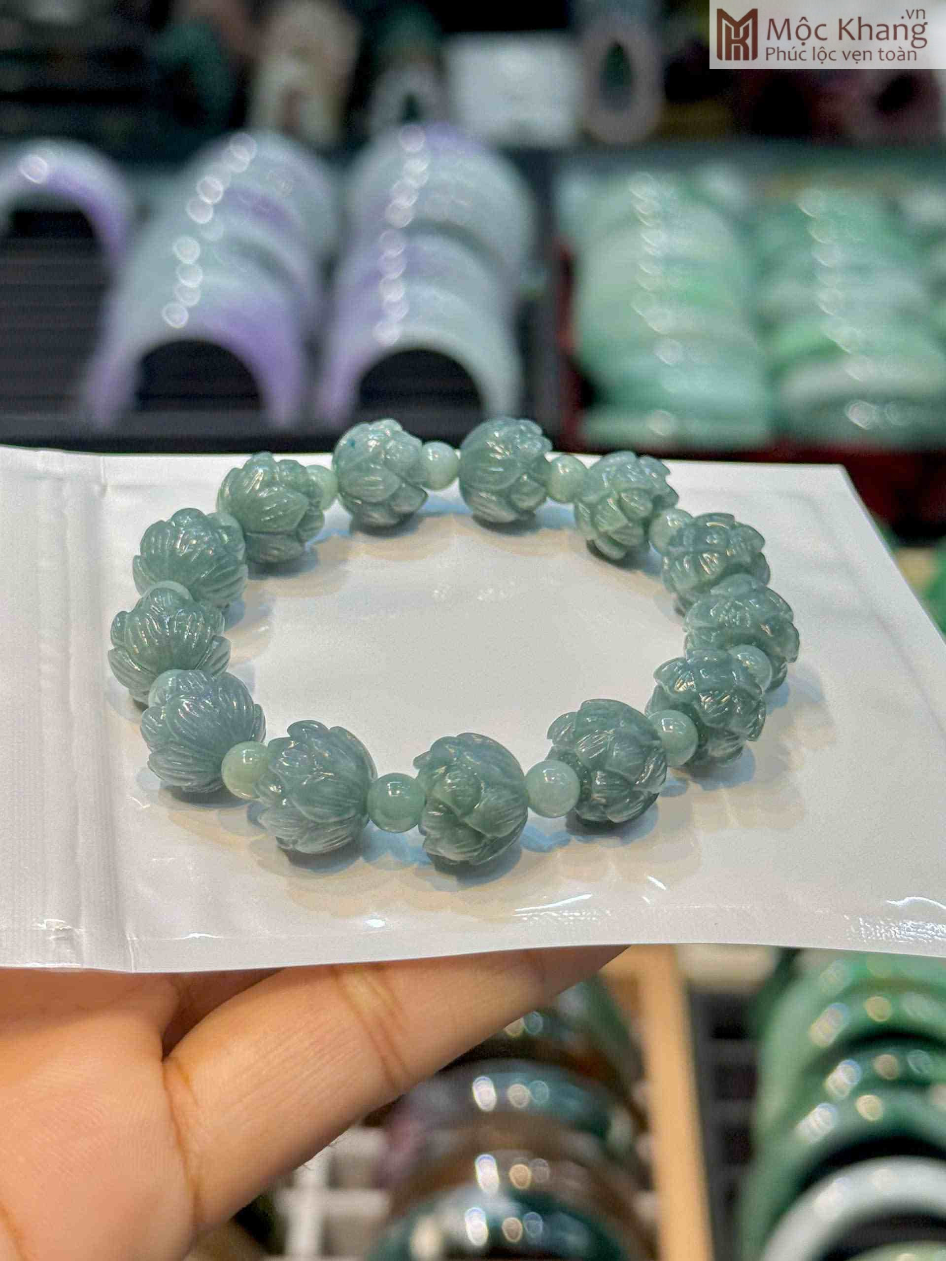 Vòng Tay 13 Hoa Sen Lam Ngọc (2)_2 Vòng Tay 13 Hoa Sen Lam Ngọc