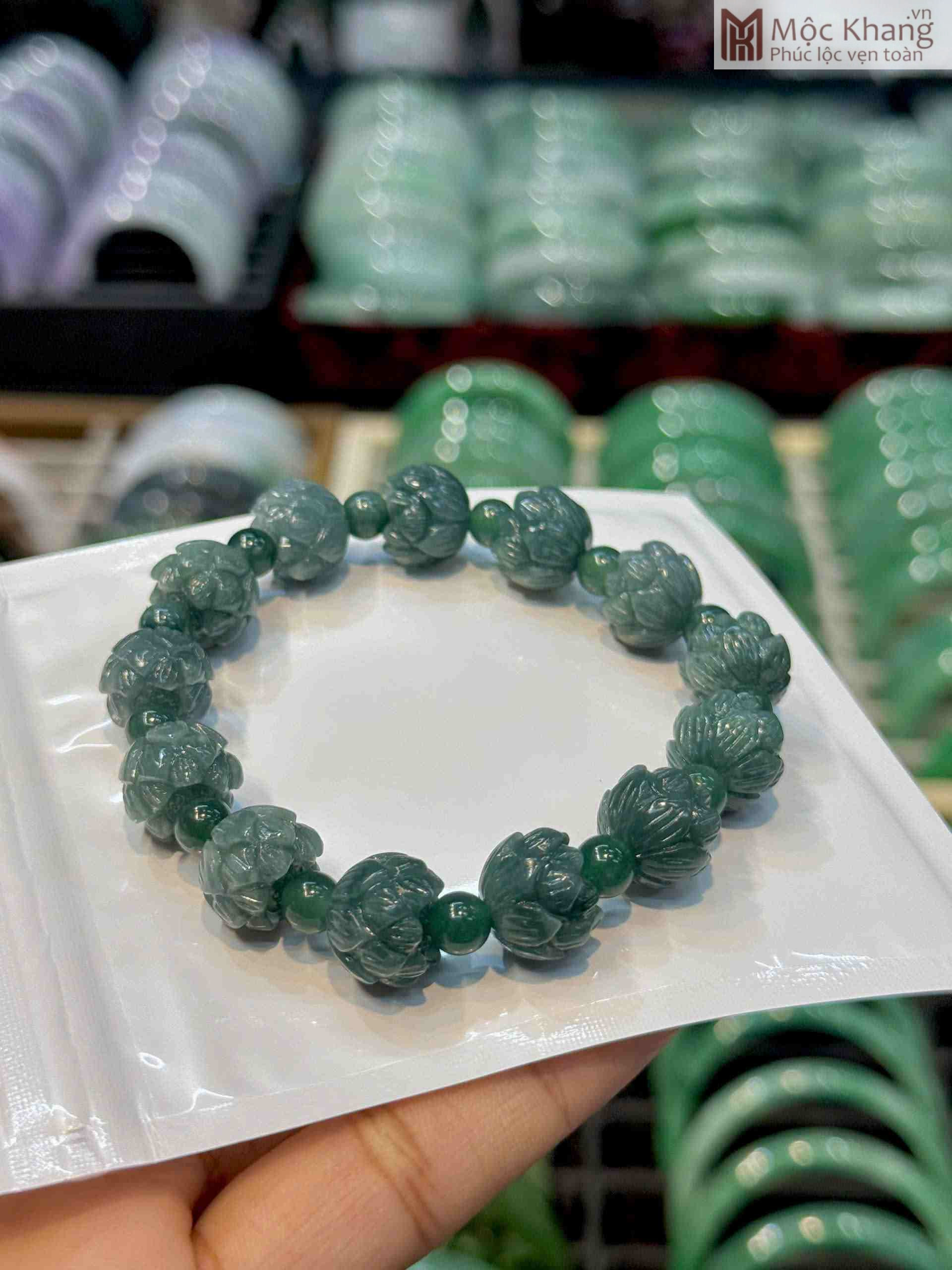 Vòng Tay 13 Hoa Sen Lam Ngọc (3)_3 Vòng Tay 13 Hoa Sen Lam Ngọc