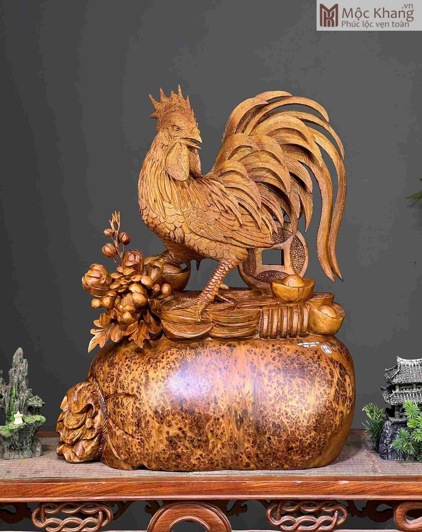 tuong-nhat-ke-kim-tien-go-nu-ngoc-am (1) Tượng Nhất Kê Kim Tiền Gỗ Nu Ngọc Am
