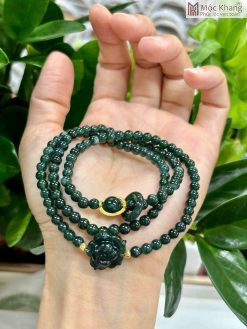 Chuỗi Lam Ngọc 6 mm Phối Charm Hoa Sen