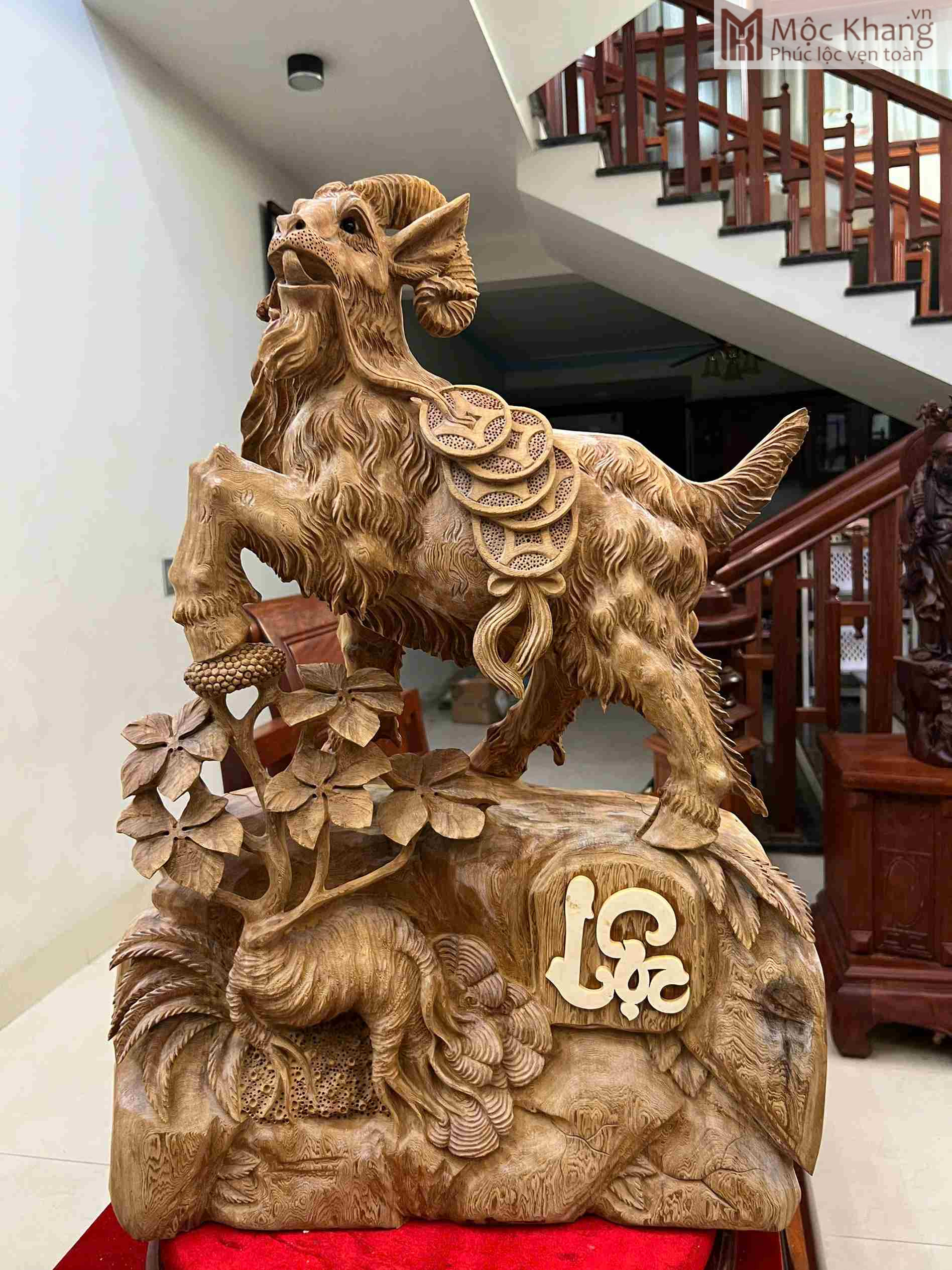 Tượng Dê Tài Lộc Gỗ Ngọc Am Cao 71 (cm) (2)_2 Tượng Dê Tài Lộc Gỗ Ngọc Am Cao 71 (cm)