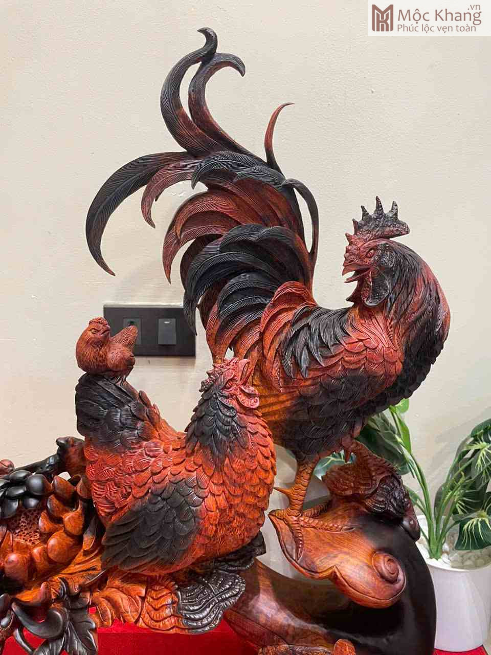Tượng Gia Đình Gà Gỗ Trắc Cao 57 (cm) (3)_3 Tuong Gia Dinh Ga Go Trac Cao 57 cm 3 3