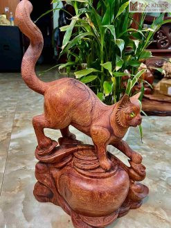 Tượng Mèo Gỗ Cẩm Cao 50 (cm)