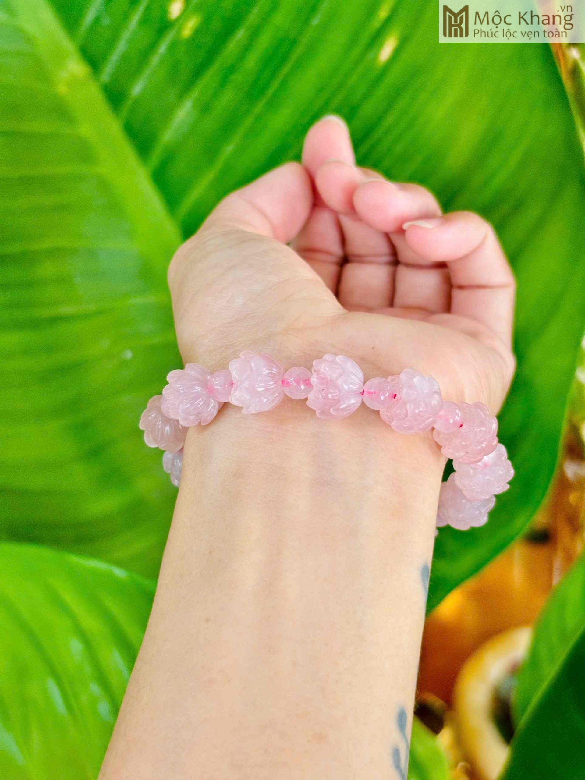 Vòng Tay 13 Hoa Sen Đá Thạch Anh Hồng (1)_1 Vòng Tay 13 Hoa Sen Đá Thạch Anh Hồng