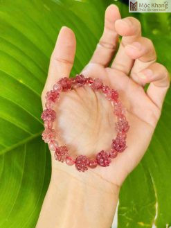 Vòng Tay 13 Hoa Sen Đá Thạch Anh Tóc Đỏ